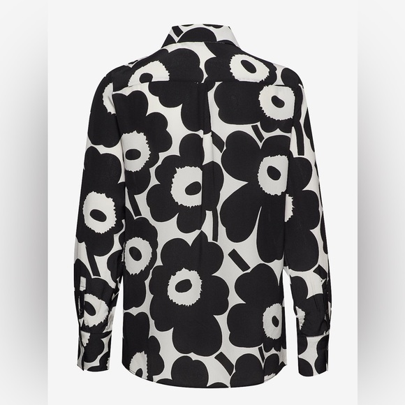 Marimekko GABRO PIENI UNIKKO blouse Long sleeve Black and off white Floral Top - Picture 3 of 13